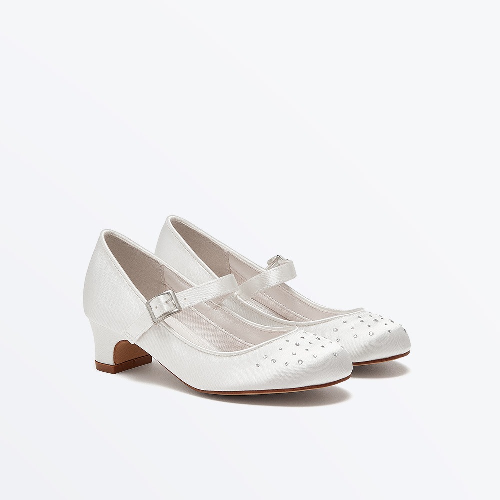 Verity - White Satin Girls Communion Shoes - Front
