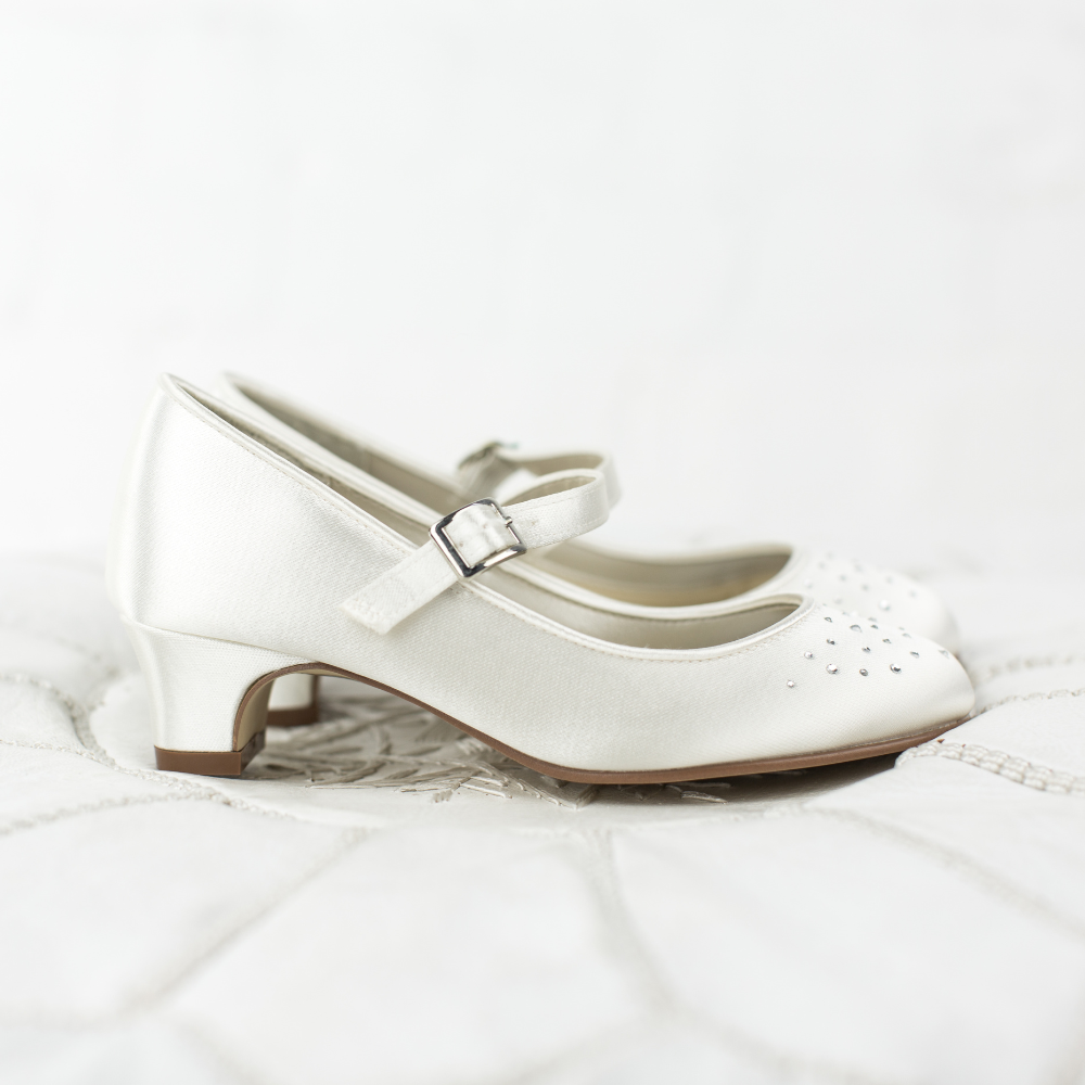 Verity - White Satin Girls Communion Shoes